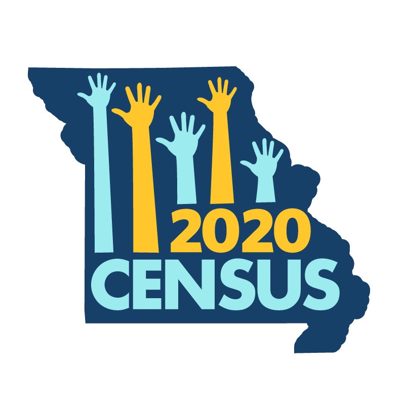 Outline of Missouri with the text 2020 Census inside