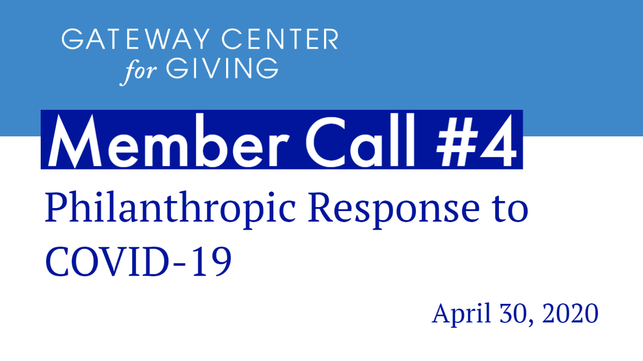 Slide with the text Member Call #4 Philanthropic Response to COVID-19
