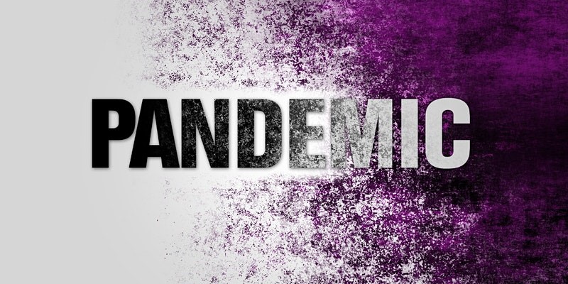 The word pandemic with a purple gradient behind it