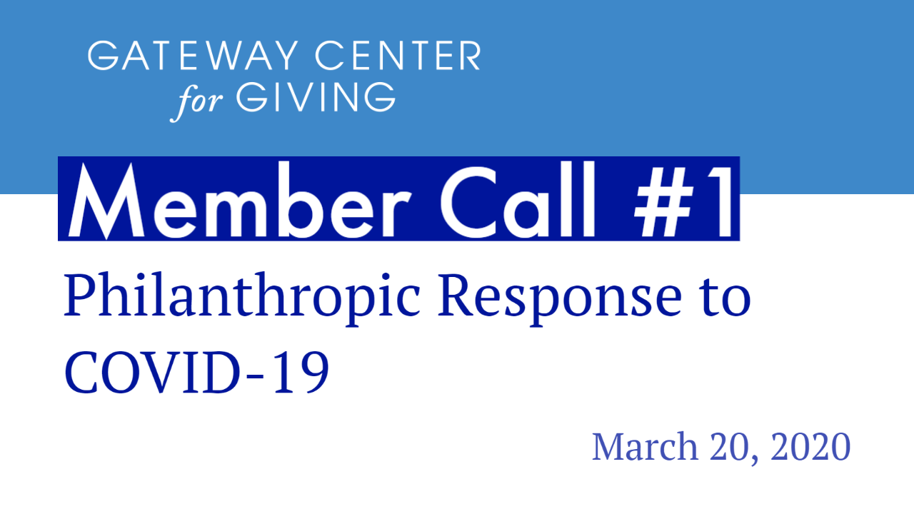 Slide with the text Member Call #1 Philanthropic Response to COVID-19